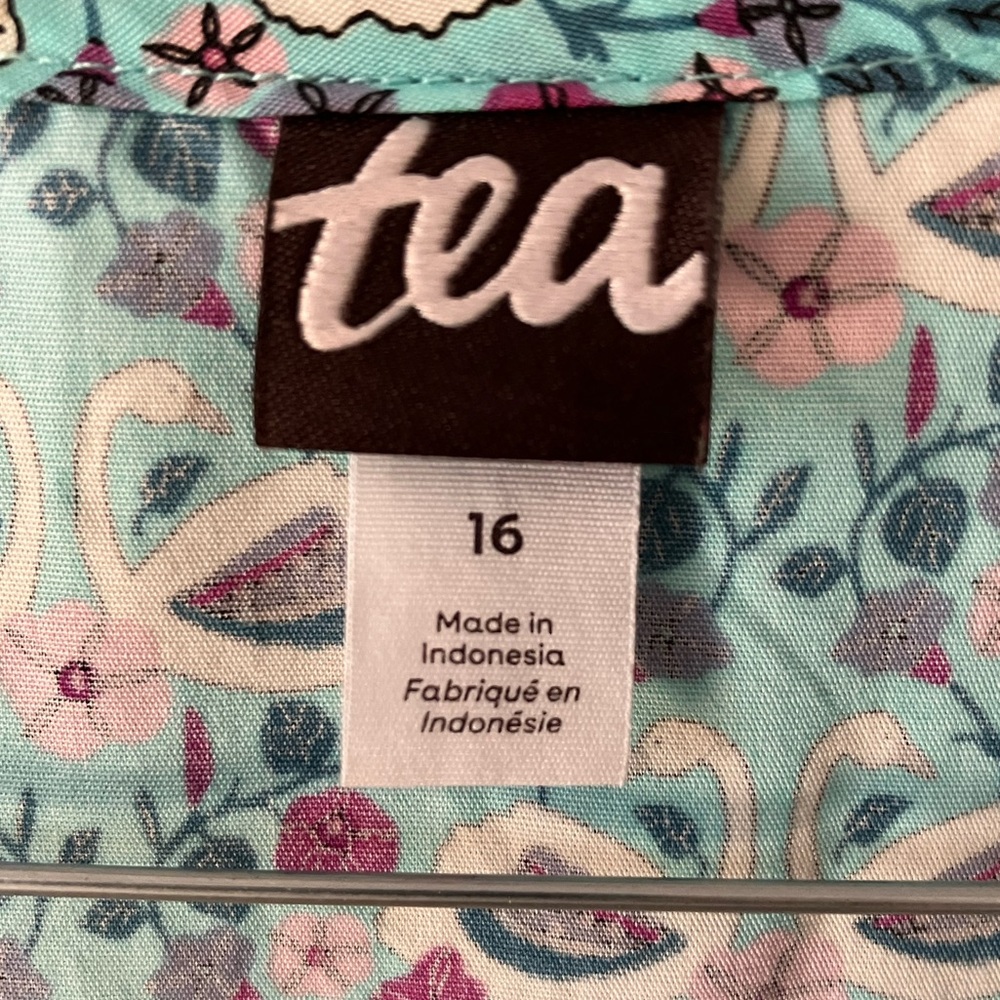 EUC Tea Swan Print Wrap Dress Sz 16 - Picture 4 of 6